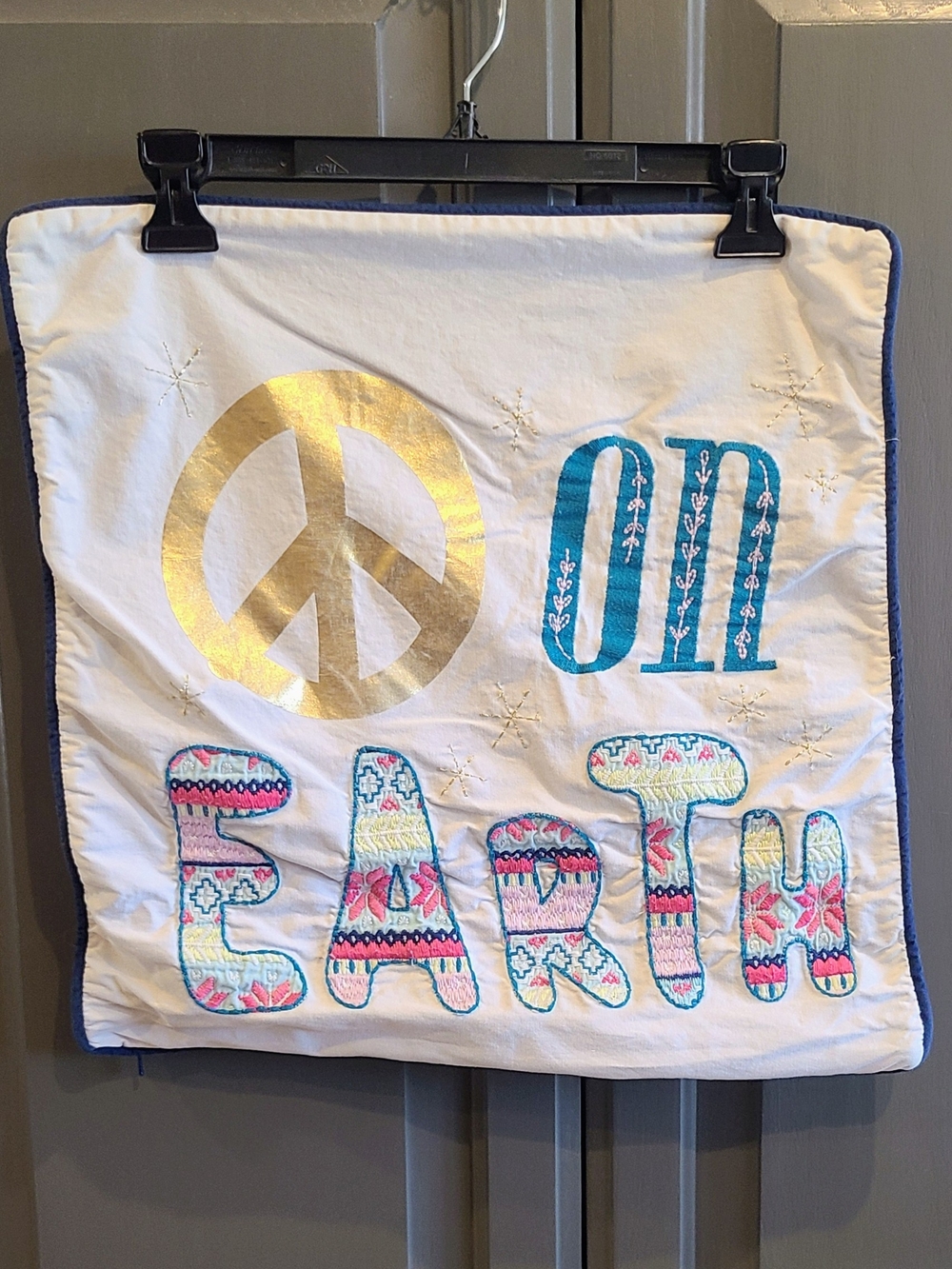 Pottery Barn Teen Peace On Earth Pillow Case Embroidered Peace Sign